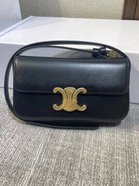 Celine Triomphe Bag in Shiny Black Calfskin